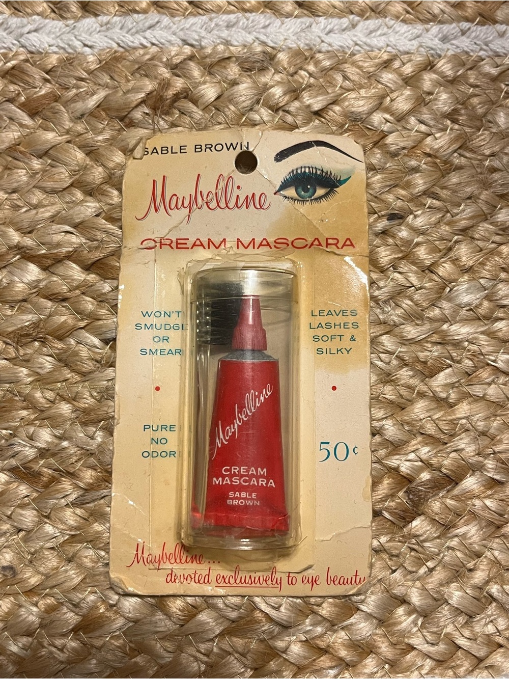 Deadstock 1950s Vintage Maybelline Cream Mascara in Sable Brown